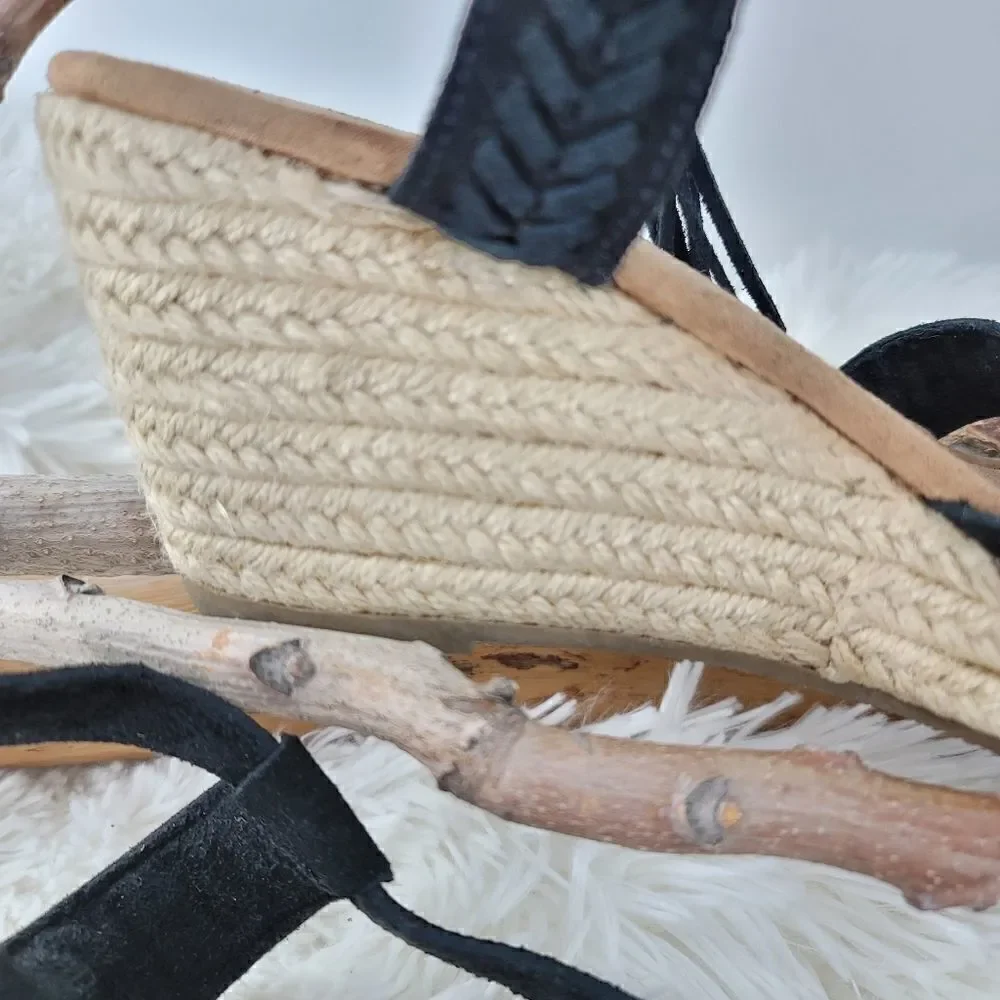 Minnetonka black suede espadrilles wedges